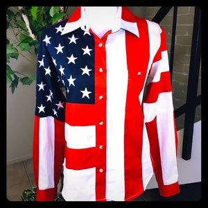 American Flag button down collared shirt. Size Med